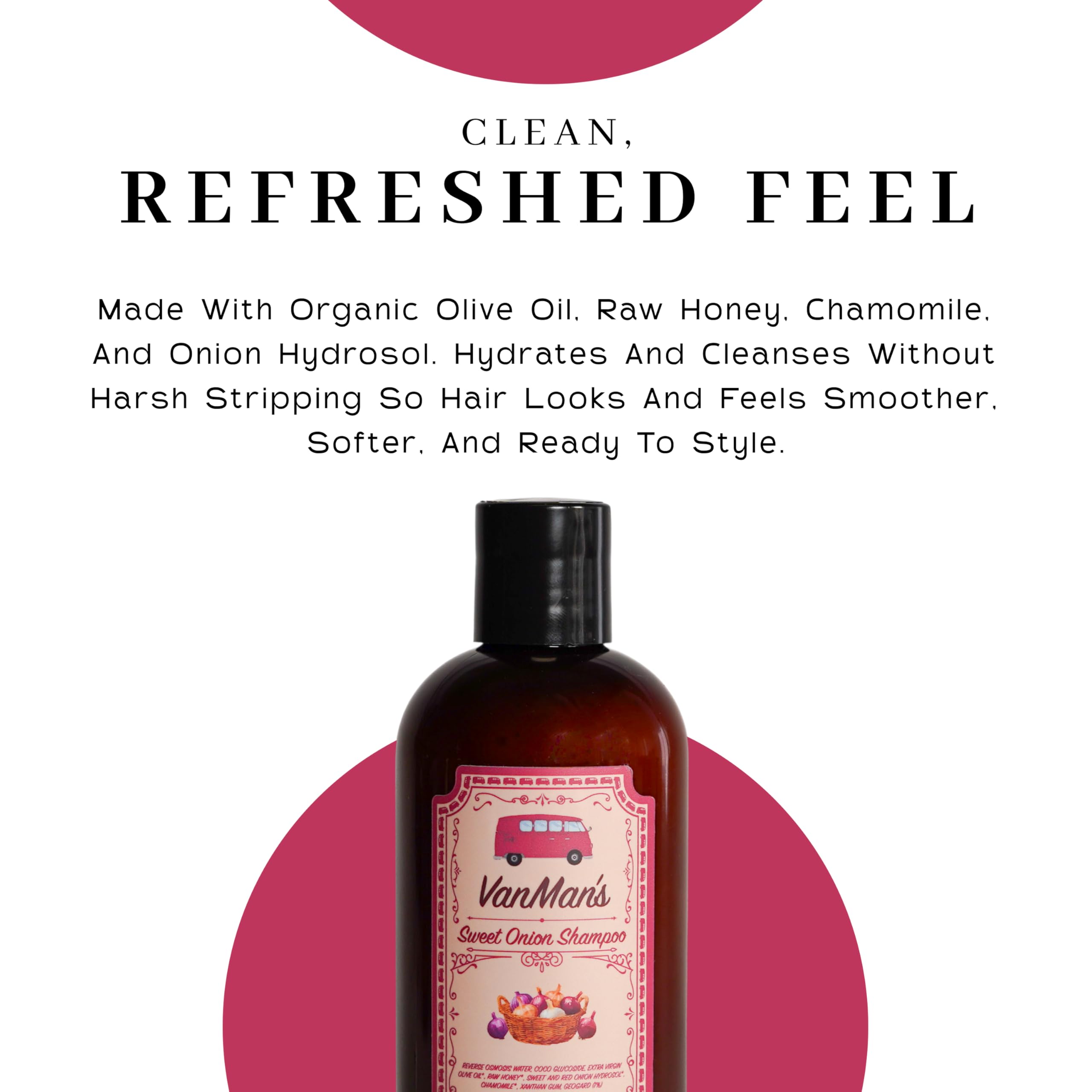 VanMan Sweet Onion Shampoo – Gentle Organic Hydrosol Formula with Olive Oil & Honey, 8 oz