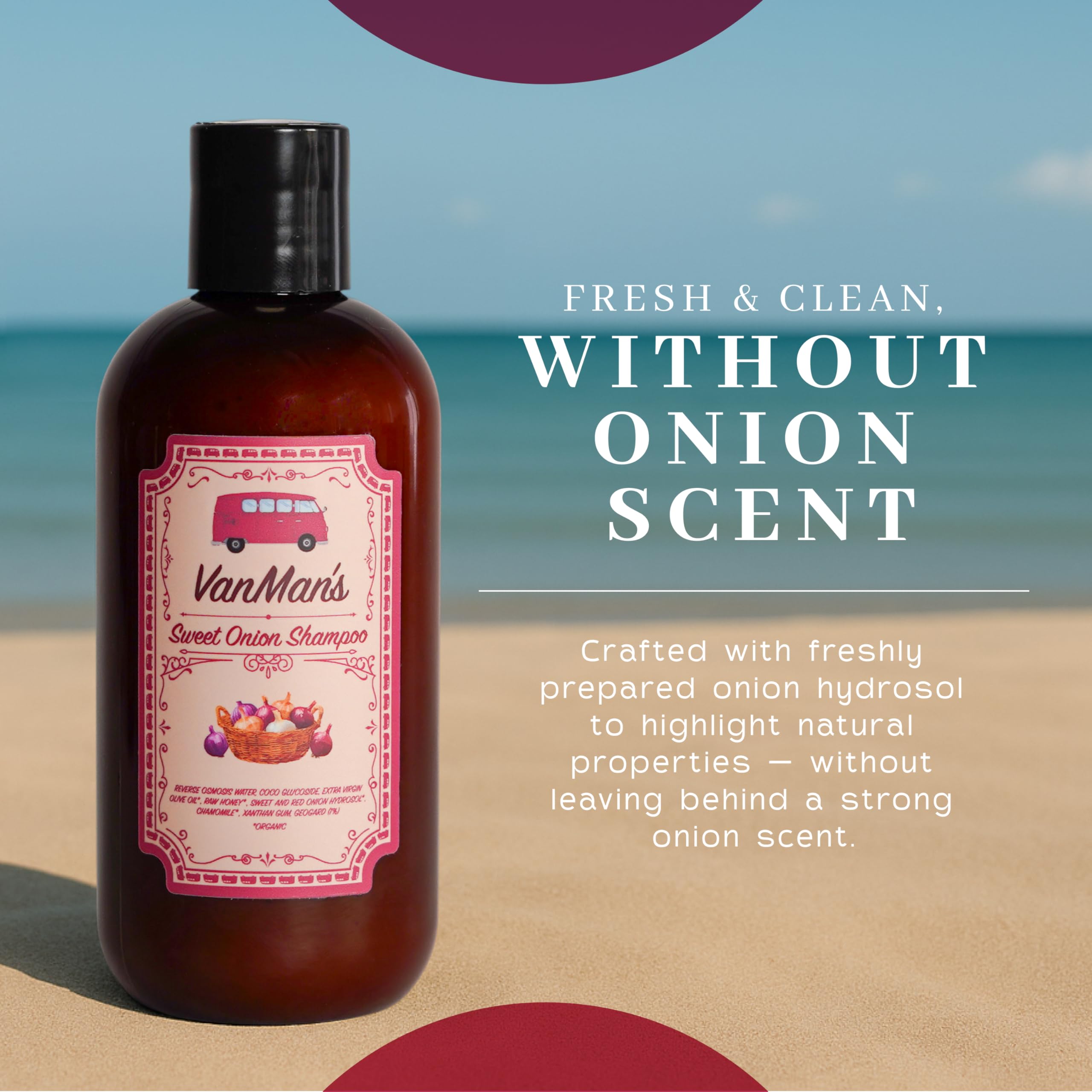 VanMan Sweet Onion Shampoo – Gentle Organic Hydrosol Formula with Olive Oil & Honey, 8 oz