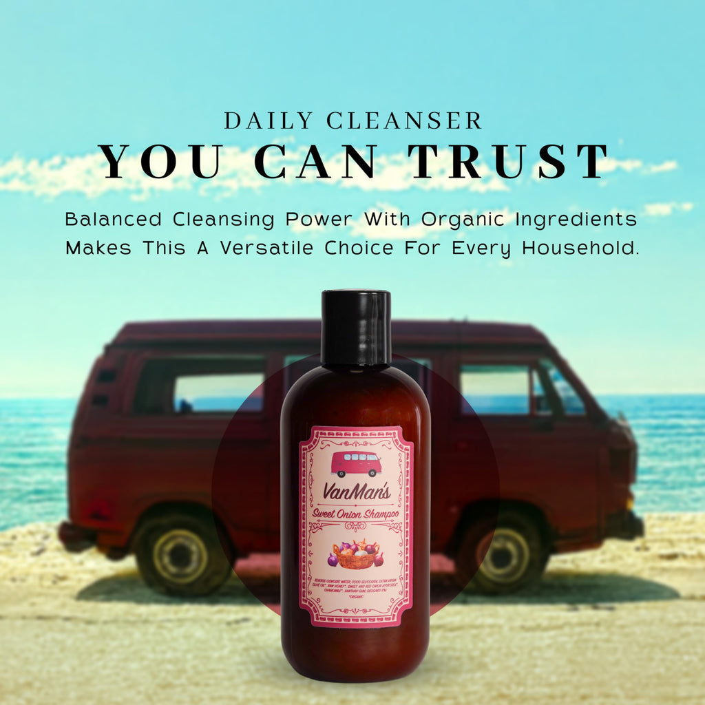 VanMan Sweet Onion Shampoo – Gentle Organic Hydrosol Formula with Olive Oil & Honey, 8 oz