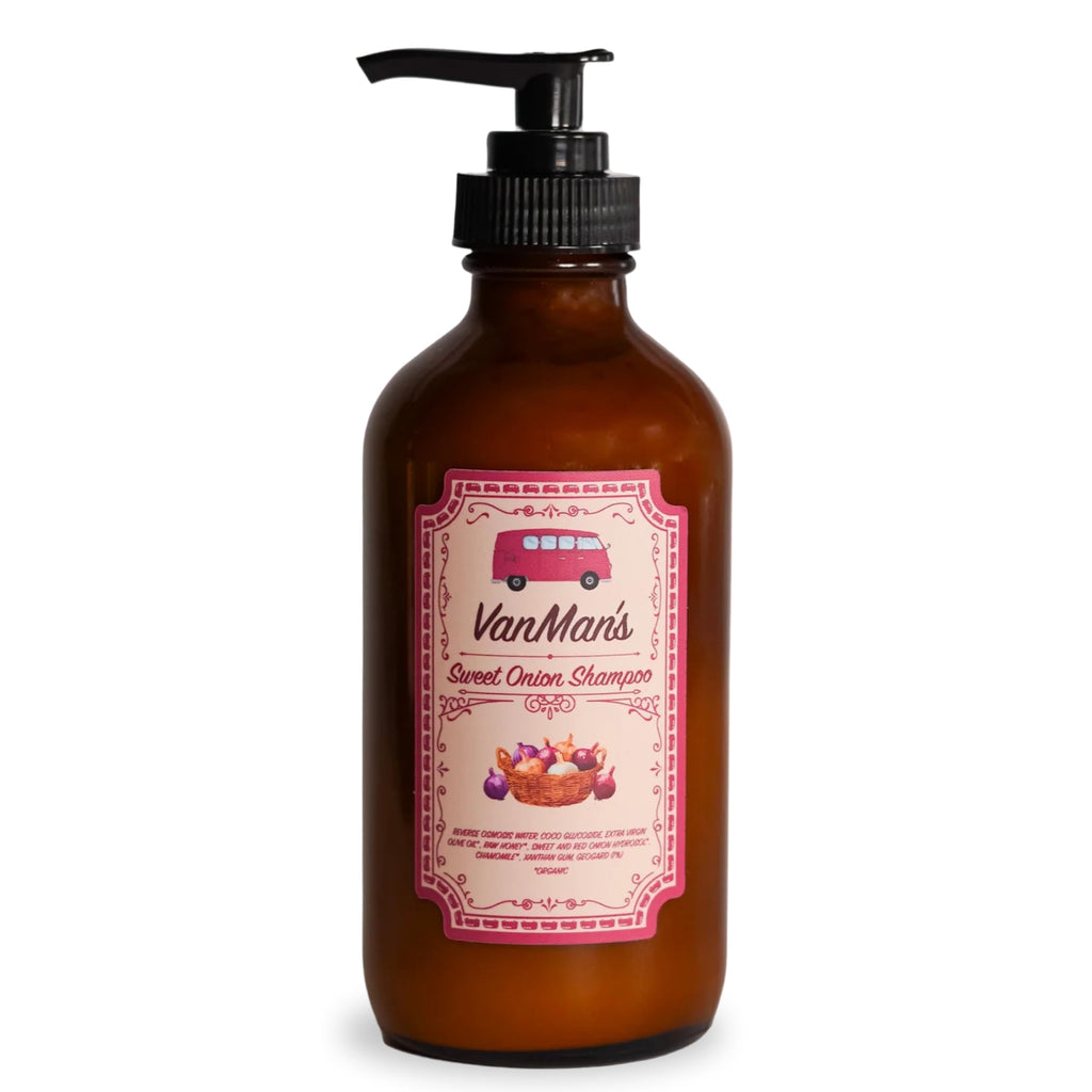 VanMan Sweet Onion Shampoo – 8 oz Glass Bottle | Organic Olive Oil, Honey & Chamomile | No Onion Scent