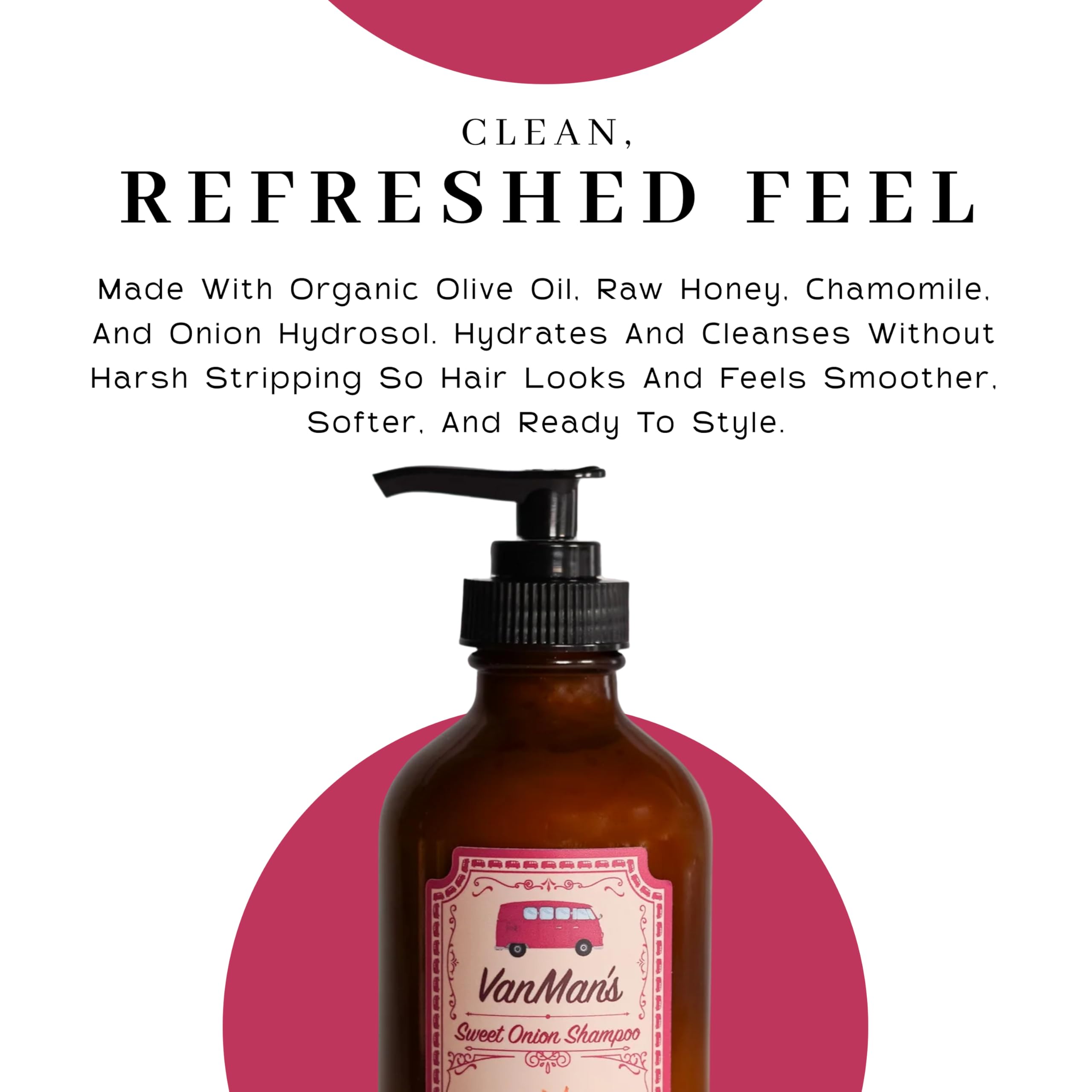 VanMan Sweet Onion Shampoo – 8 oz Glass Bottle | Organic Olive Oil, Honey & Chamomile | No Onion Scent