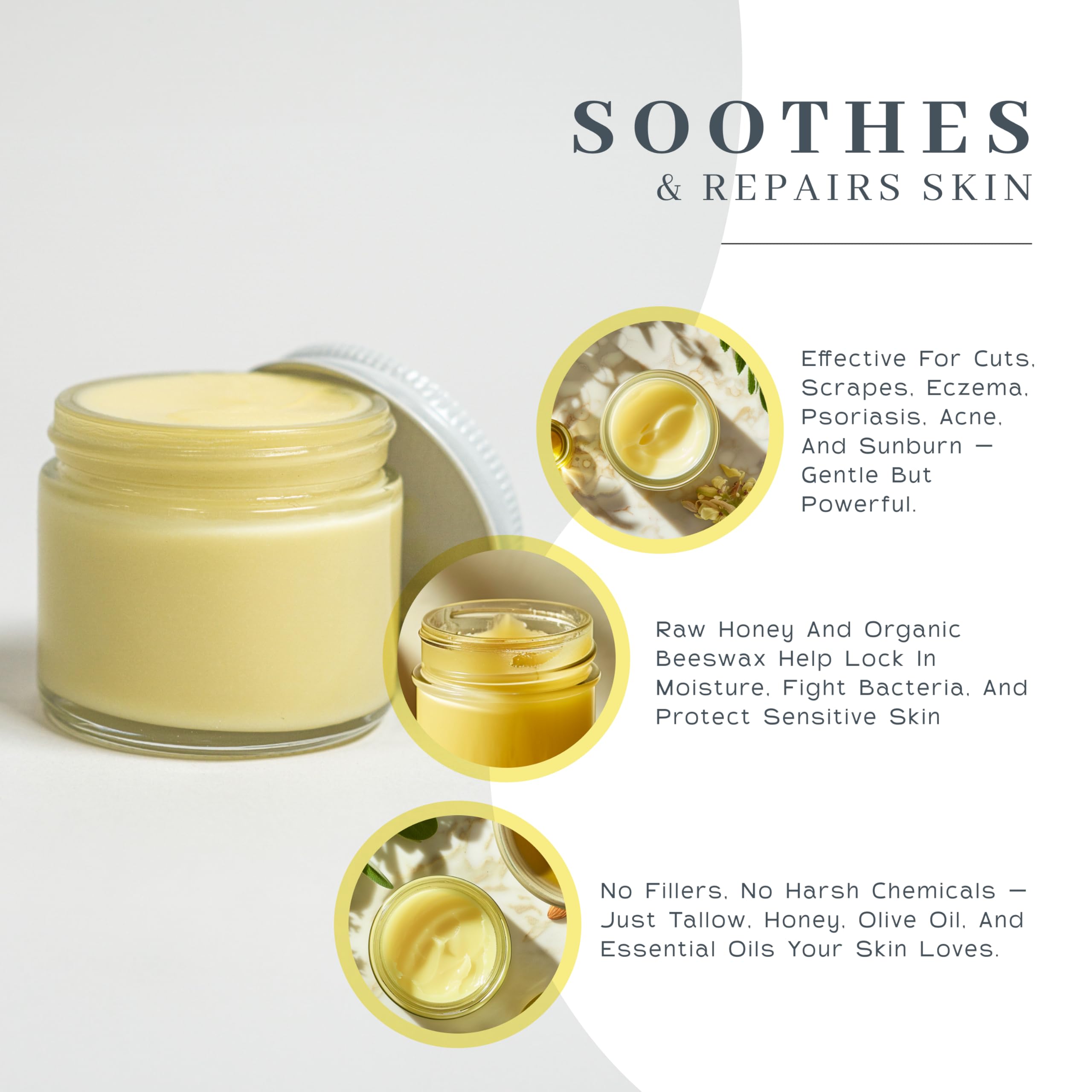 Vanman's Tallow and Honey Balm Jumbo | Grass-Fed Beef Tallow Moisturizer with Honey & Essential Oils - 6.3 oz
