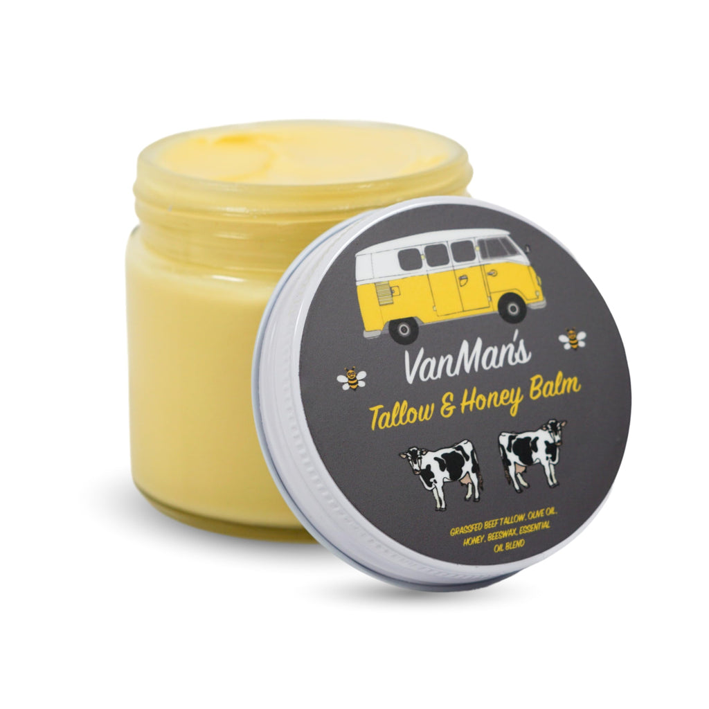 Vanman's Tallow and Honey Balm Jumbo | Grass-Fed Beef Tallow Moisturizer with Honey & Essential Oils - 6.3 oz