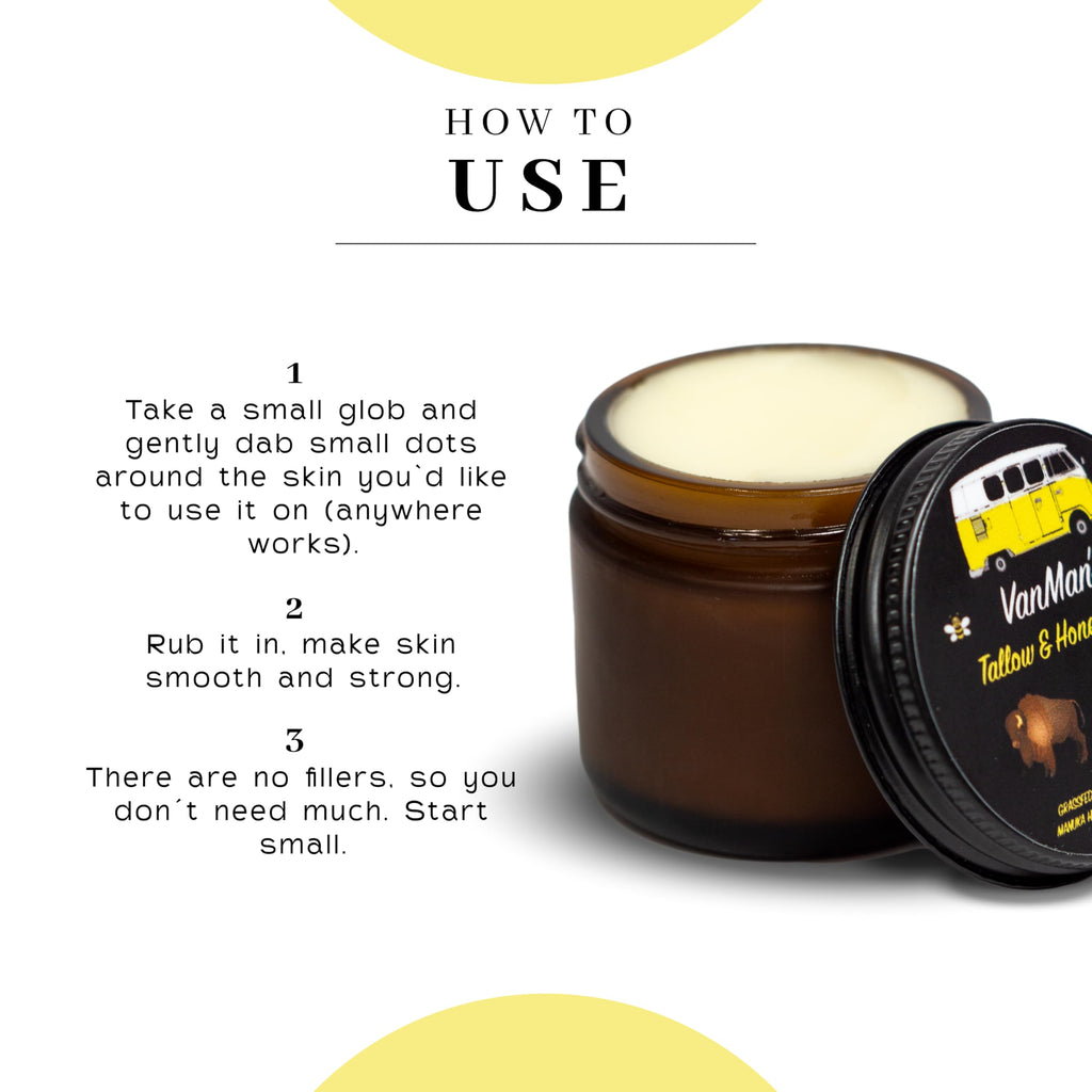 Vanman’s Tallow & Honey Balm – Grass-Fed Bison Tallow, Manuka Honey & Royal Jelly | 2.4 oz