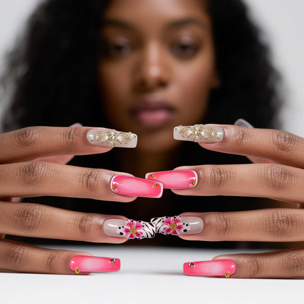 Vanpaga Press On Nails – Medium Square Handmade 3D Artful Acrylic False Nails for Parties & Daily Wear