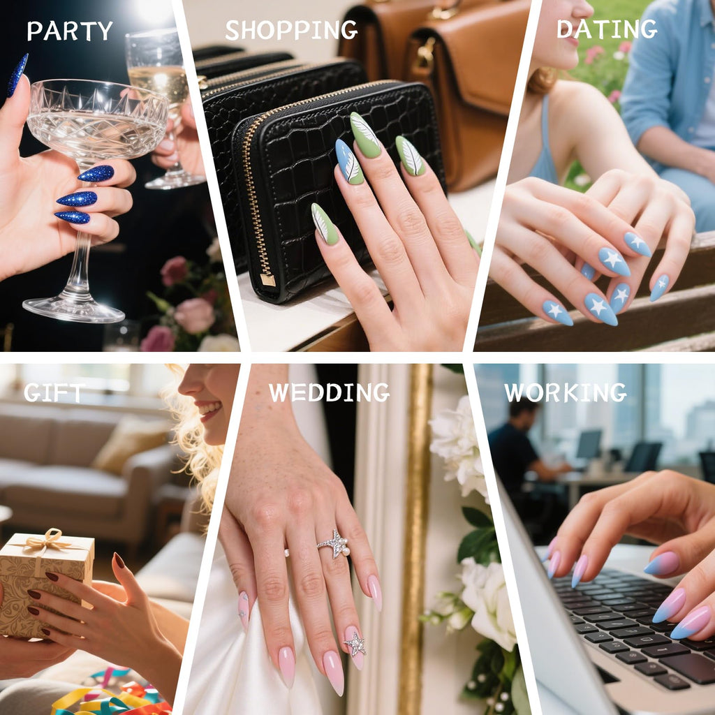 Vanpaga Press On Nails – Medium Square Handmade 3D Artful Acrylic False Nails for Parties & Daily Wear