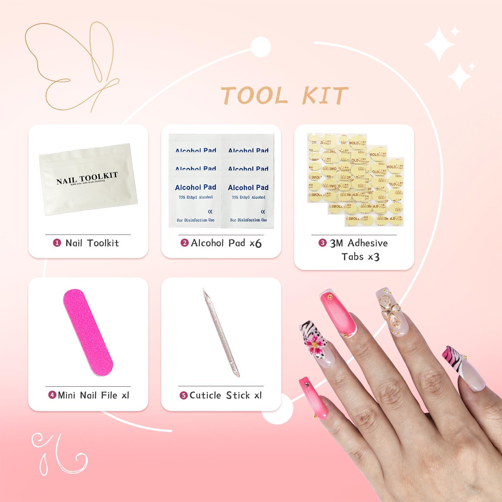Vanpaga Press On Nails – Medium Square Handmade 3D Artful Acrylic False Nails for Parties & Daily Wear