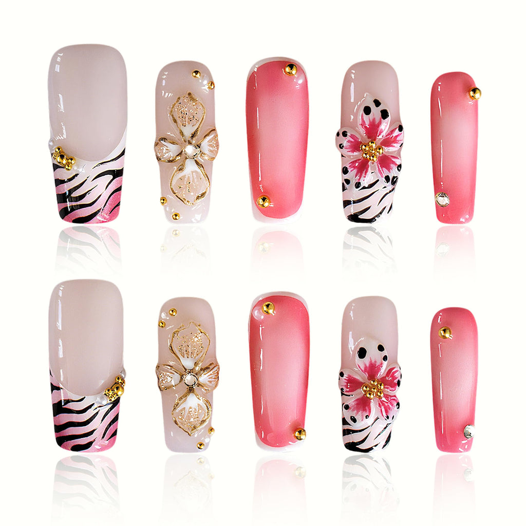 Vanpaga Press On Nails – Medium Square Handmade 3D Artful Acrylic False Nails for Parties & Daily Wear