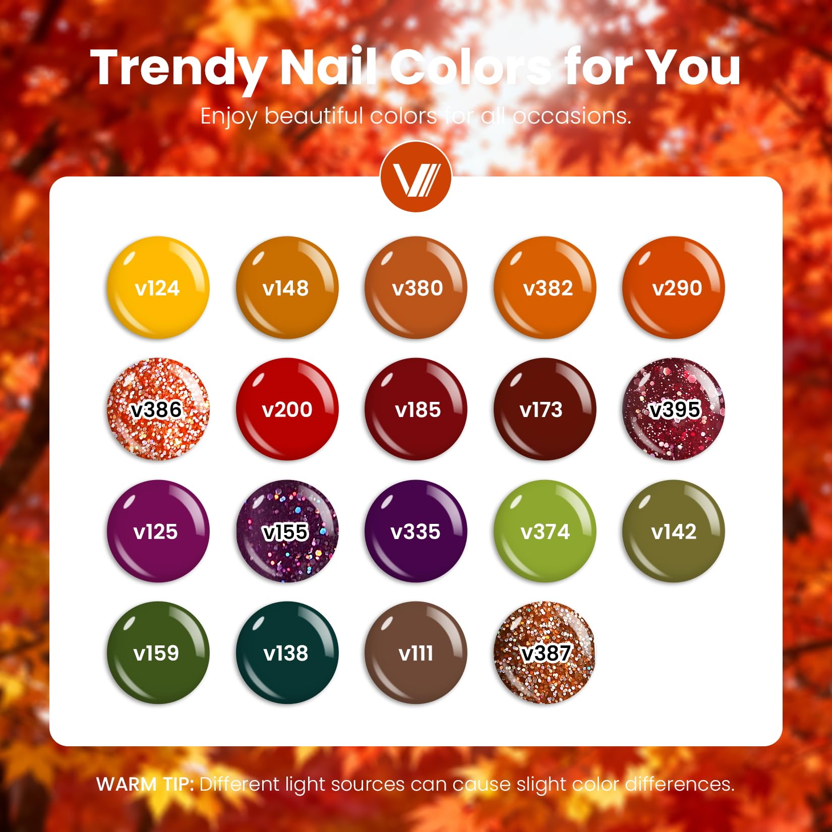 VANREESA 24-Piece Fall Gel Nail Polish Set – 19 Colors + Base Coat & 4 Top Coats