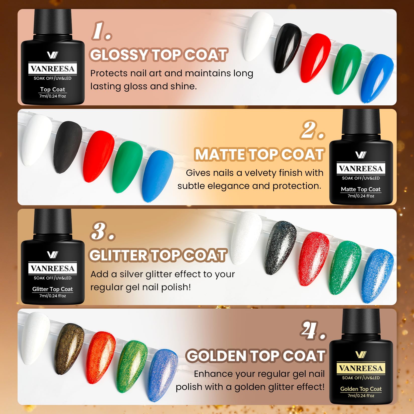 VANREESA 24-Piece Gel Nail Polish Set | 19 Colors + Base Coat & 4 Top Coats