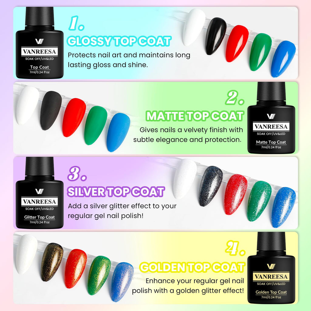 VANREESA 60 Pcs Gel Nail Polish Set – 55 Colors + Base Coat & 4 Top Coats for Home & Salon