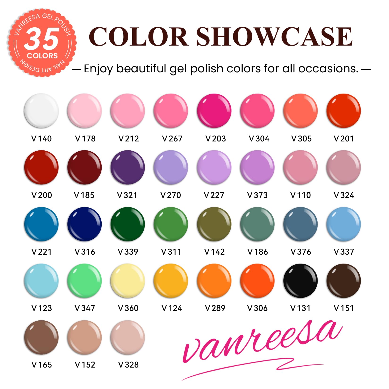 VANREESA Gel Nail Polish Kit with UV Light & Nail Drill — 65 Pcs, 35 Colors, Base Coat & 4 Top Coats, 48W Lamp