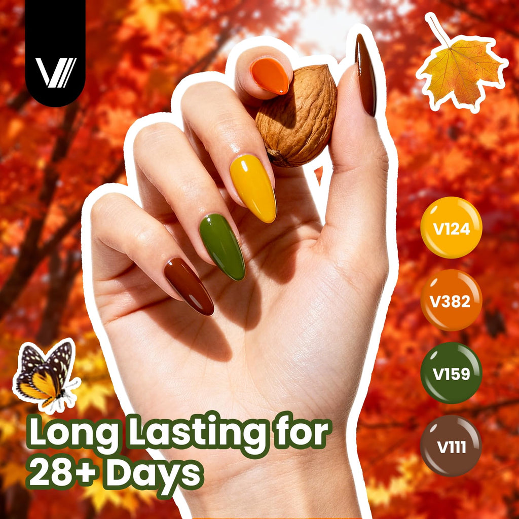 VANREESA 24-Piece Fall Gel Nail Polish Set – 19 Colors + Base Coat & 4 Top Coats