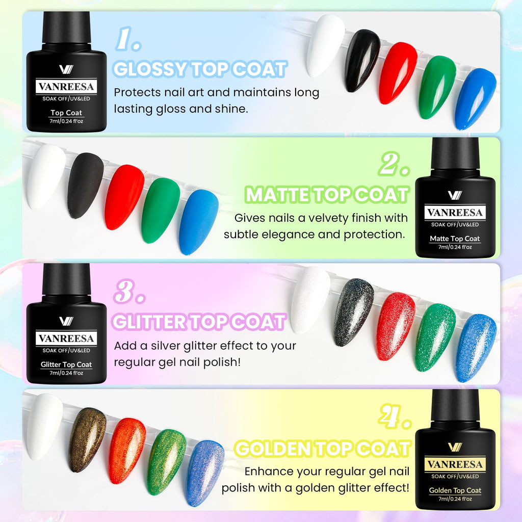 VANREESA 24 Pcs Gel Nail Polish Set – Trendy Spring Colors with Base Coat & 4 Top Coats | DIY Manicure Kit