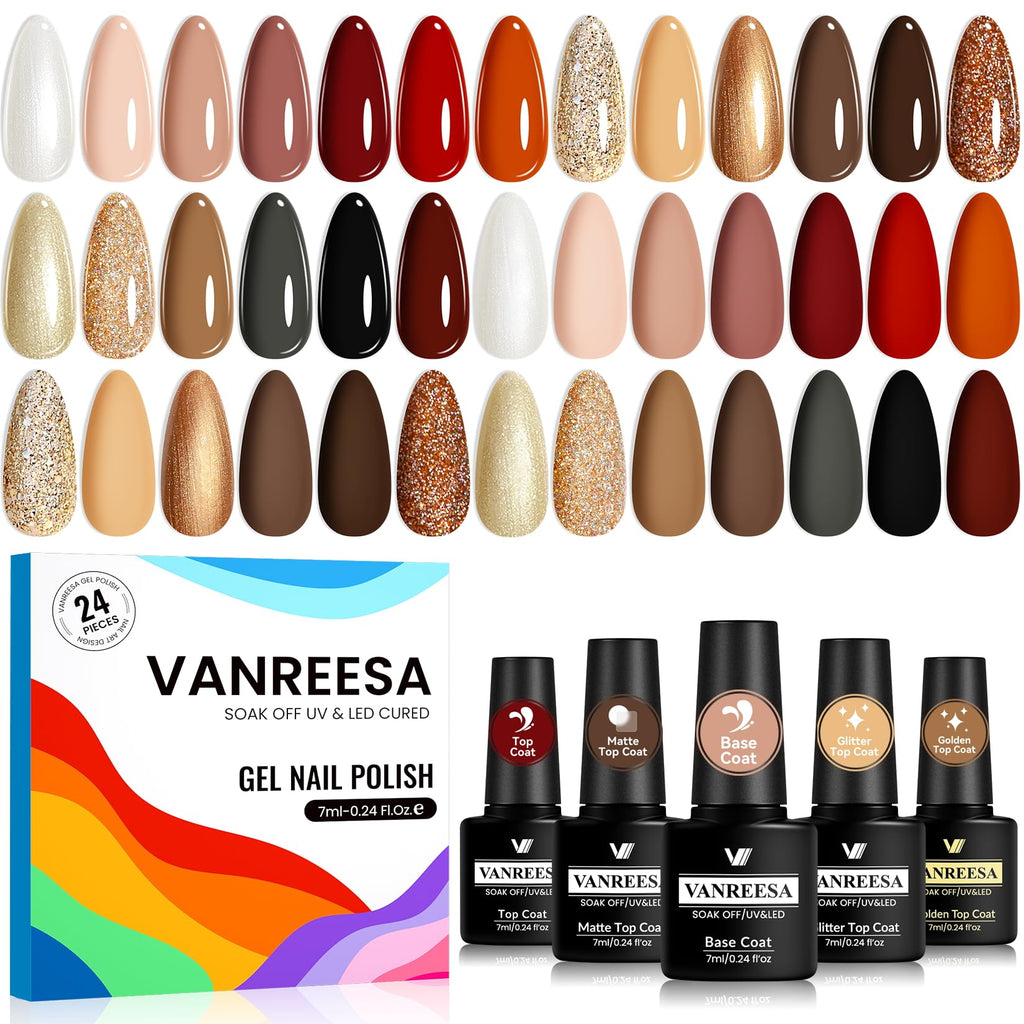 VANREESA 24-Piece Gel Nail Polish Set | 19 Colors + Base Coat & 4 Top Coats