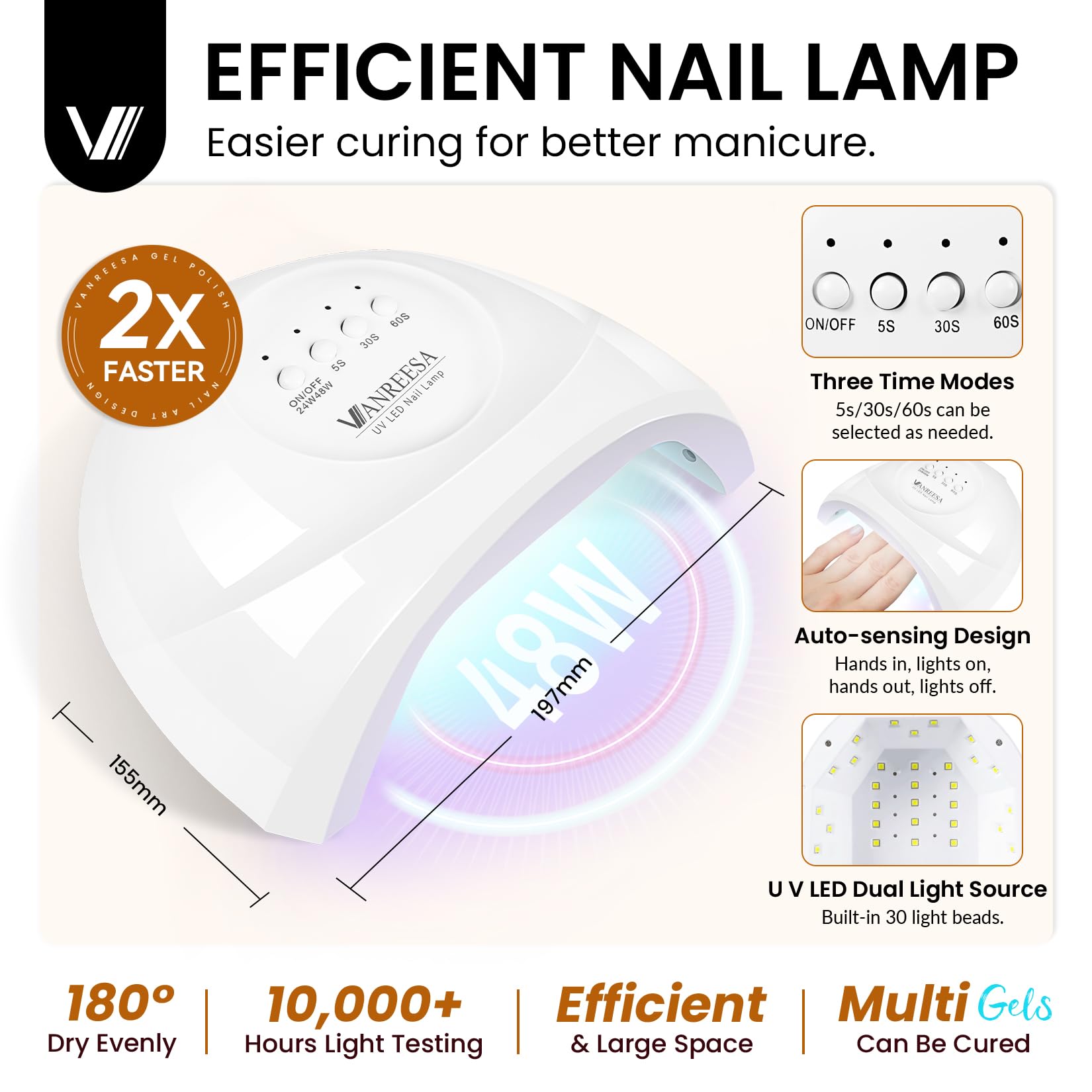 VANREESA 53-Piece Gel Nail Polish Kit with UV Lamp — 36 Colors + Base & 4 Top Coats
