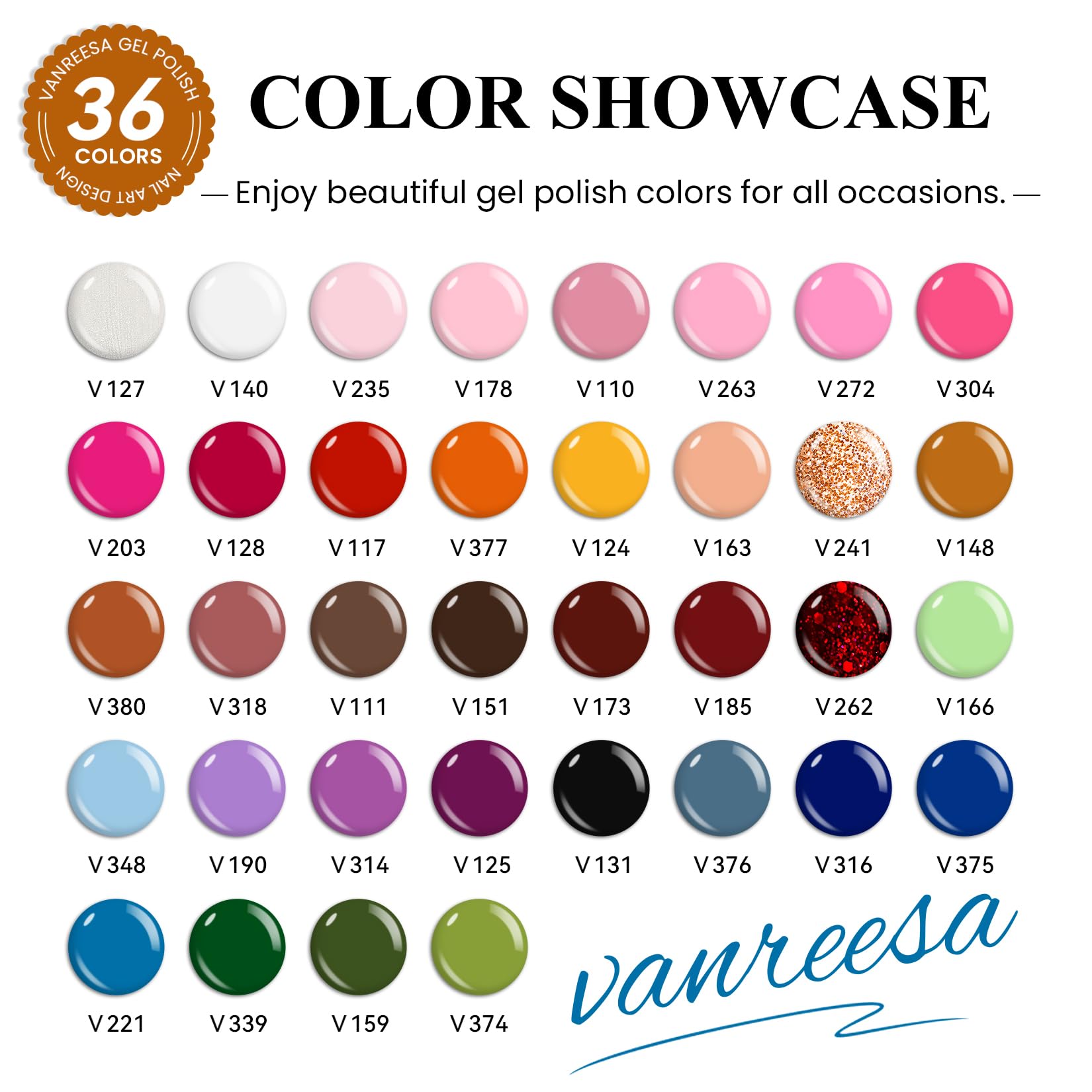 VANREESA 53-Piece Gel Nail Polish Kit with UV Lamp — 36 Colors + Base & 4 Top Coats