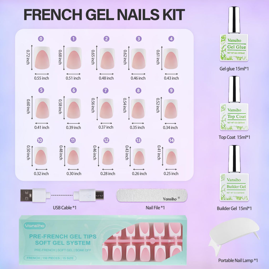 Vansiho Pink Deep French Gel Nails Kit – 3-in-1 Short Square Press-On Tips for DIY Nail Art