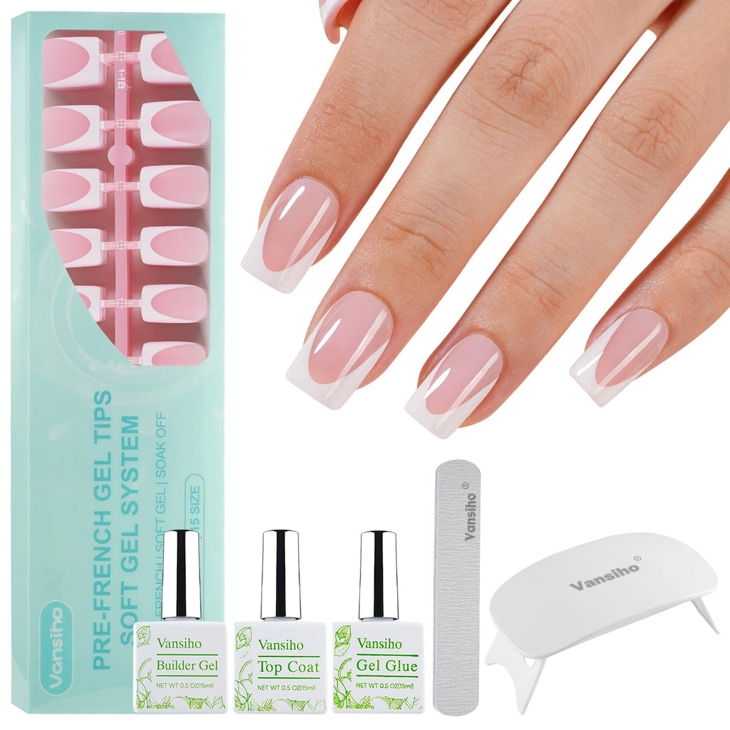 Vansiho Pink Deep French Gel Nails Kit – 3-in-1 Short Square Press-On Tips for DIY Nail Art
