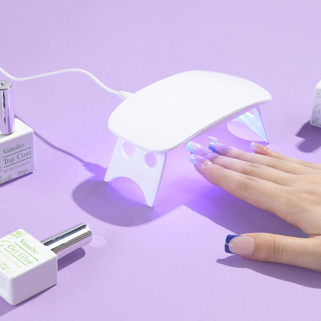 Vansiho French Gel Nails Kit – Medium Almond French Tip Press-On Nails with Nail Lamp