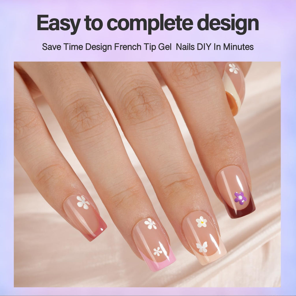 Vansiho French Gel Nails Kit – Short Square French Tip Press-On Nails & DIY Nail Lamp