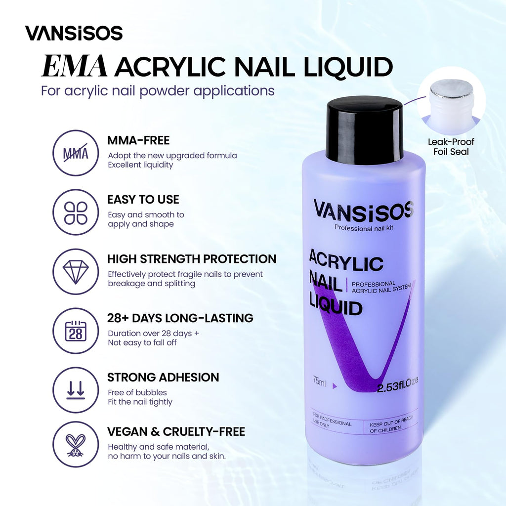VANSISOS Acrylic Nail Kit for Beginners — 24 Colors, Quick-Dry Liquid, Complete Set
