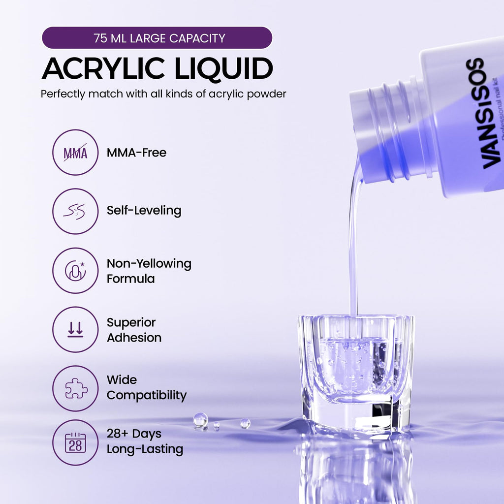 VANSISOS Acrylic Nail Kit: 30g Clear Powder & 75ml Liquid for Beginners – Home DIY Nail Extensions
