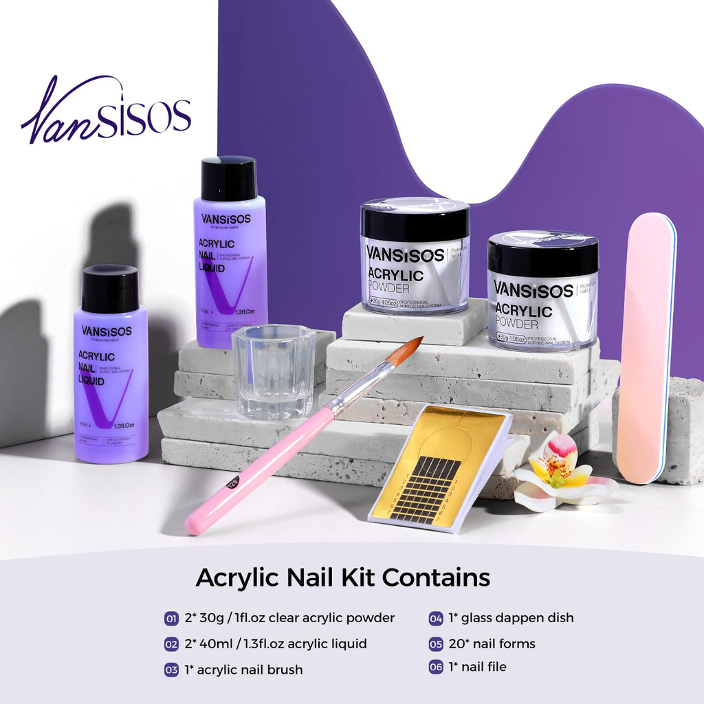 VANSISOS Acrylic Nail Kit Starter – Clear Powder & Liquid Set for Beginners