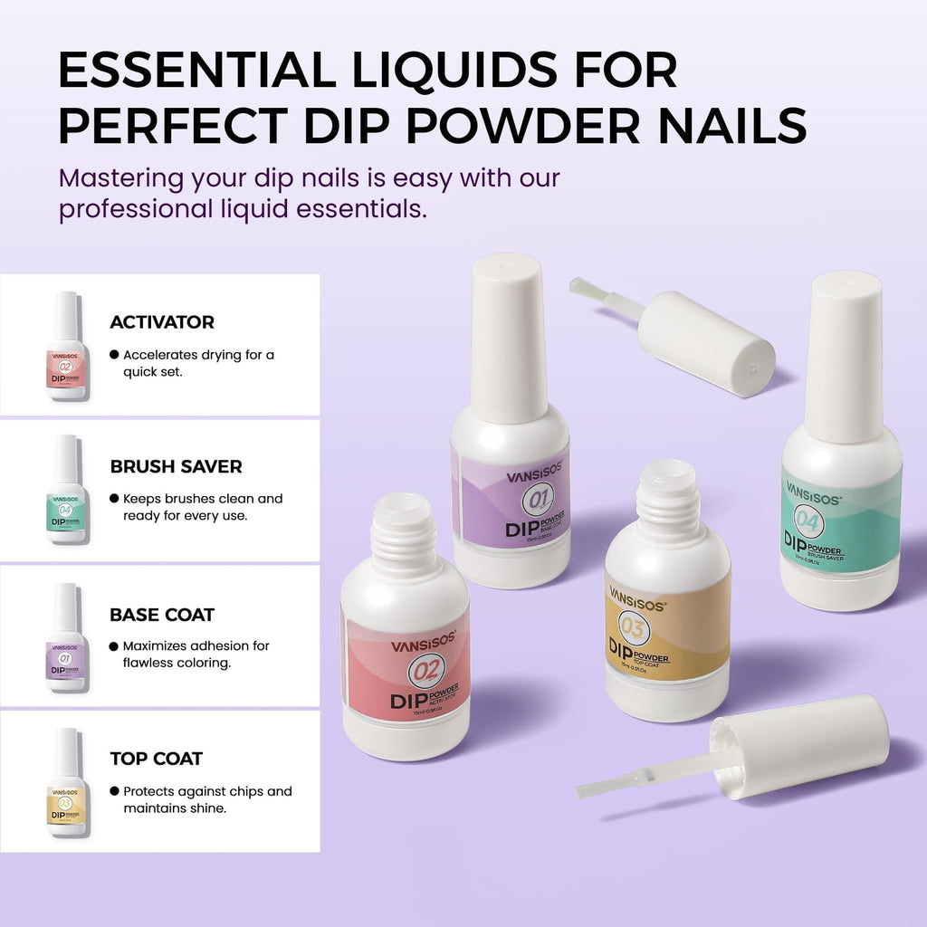 VANSISOS Dip Powder Nail Kit – 30 Colors, Glitter Pink, Base/Top/Activator, At-Home DIY Manicure
