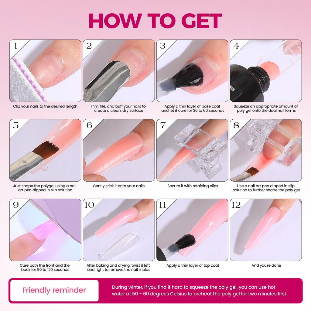 VANSISOS Poly Gel Nail Kit – 12 Colors with UV Light for Beginners