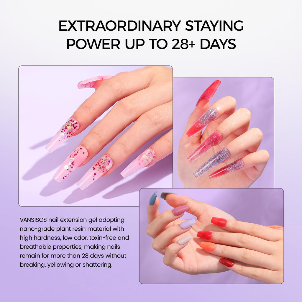 VANSISOS Poly Gel Nail Kit – 6 Colors + Mini UV Lamp for Beginners