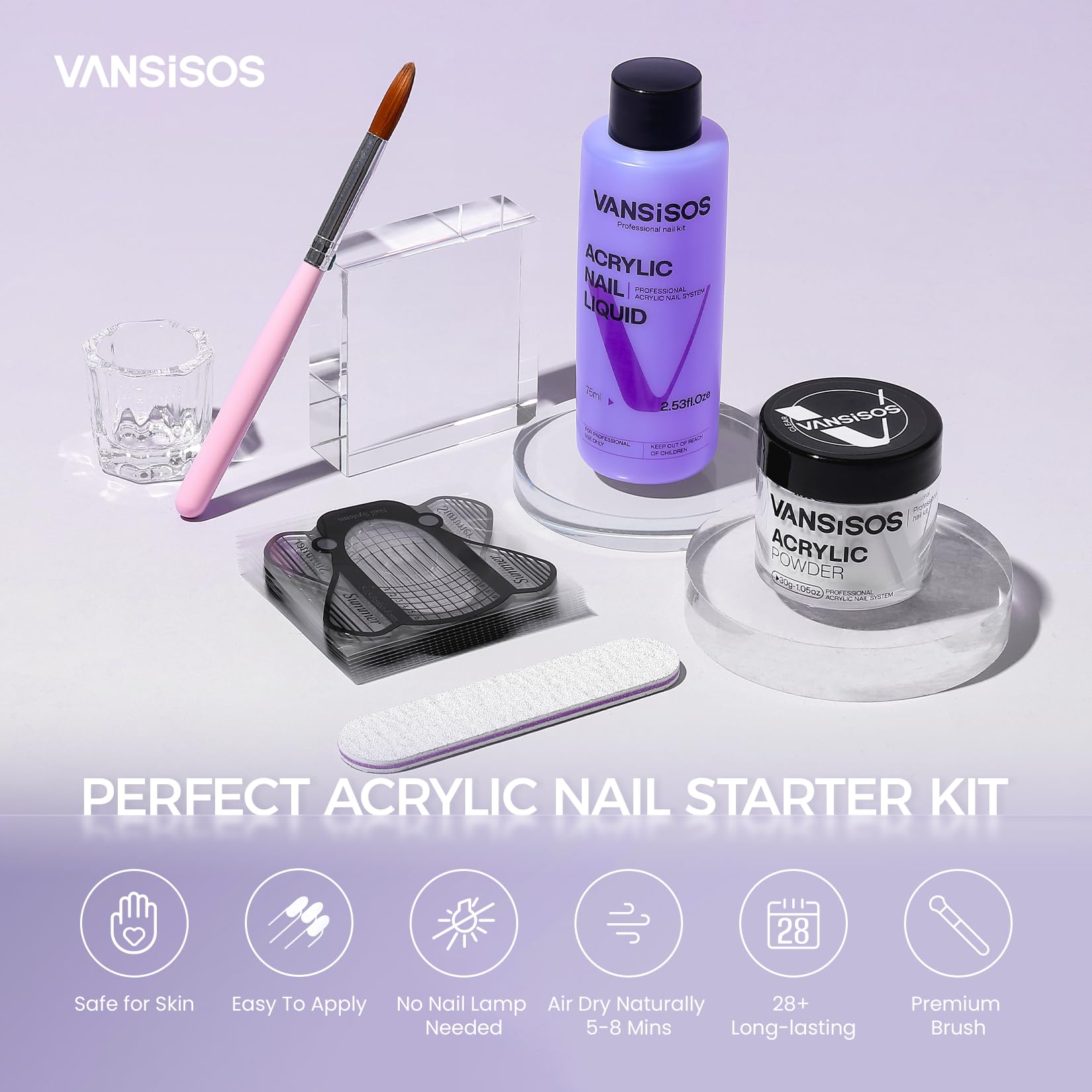 VANSISOS Acrylic Nail Kit: 30g Clear Powder & 75ml Liquid for Beginners – Home DIY Nail Extensions
