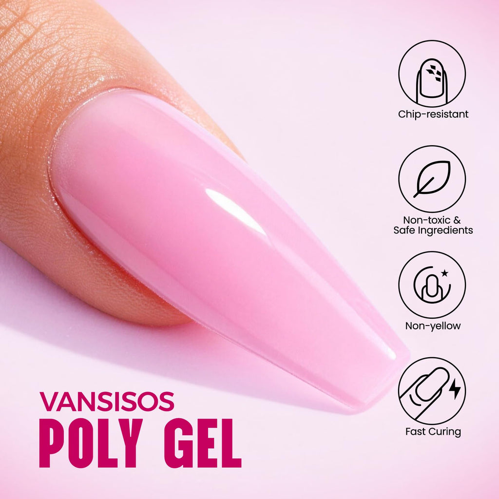 VANSISOS Poly Gel Nail Kit for Beginners - 14 Color Gel Nail Extension Set + UV Lamp