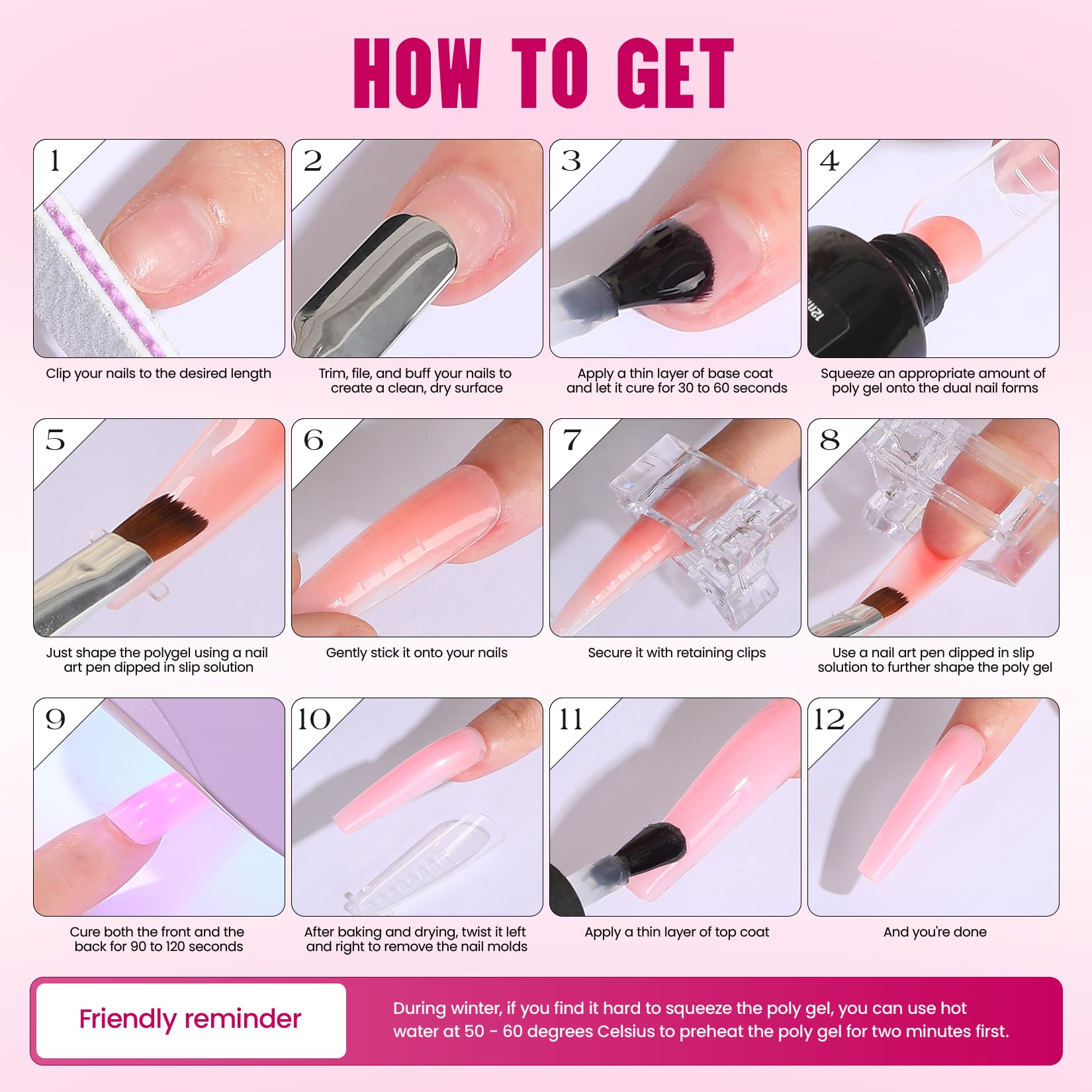 VANSISOS Poly Gel Nail Kit for Beginners - 14 Color Gel Nail Extension Set + UV Lamp