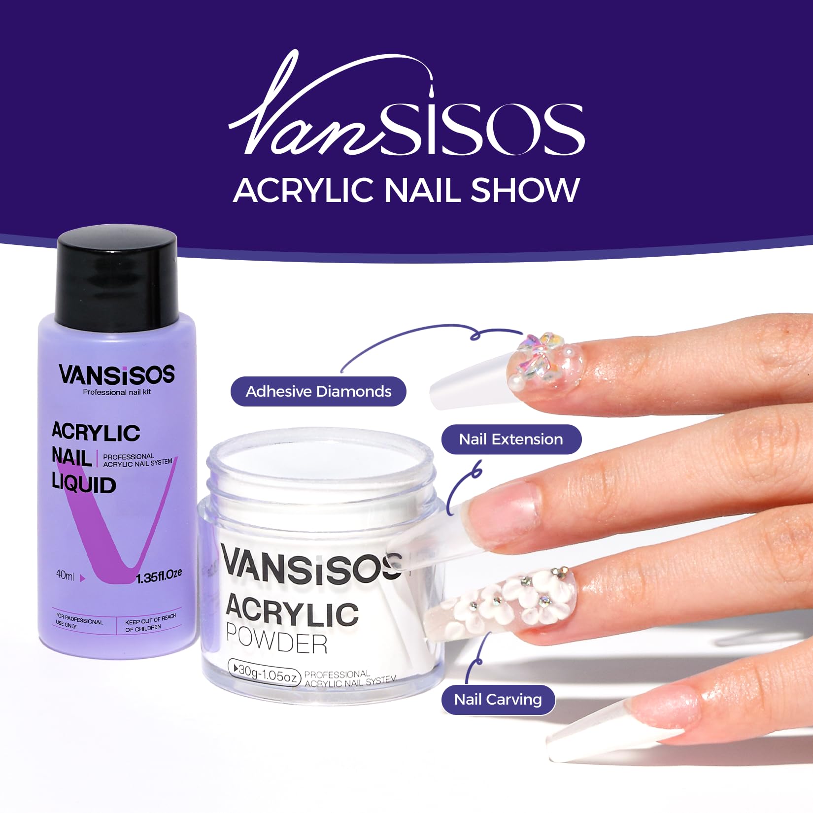 VANSISOS Acrylic Nail Kit Starter – Clear Powder & Liquid Set for Beginners