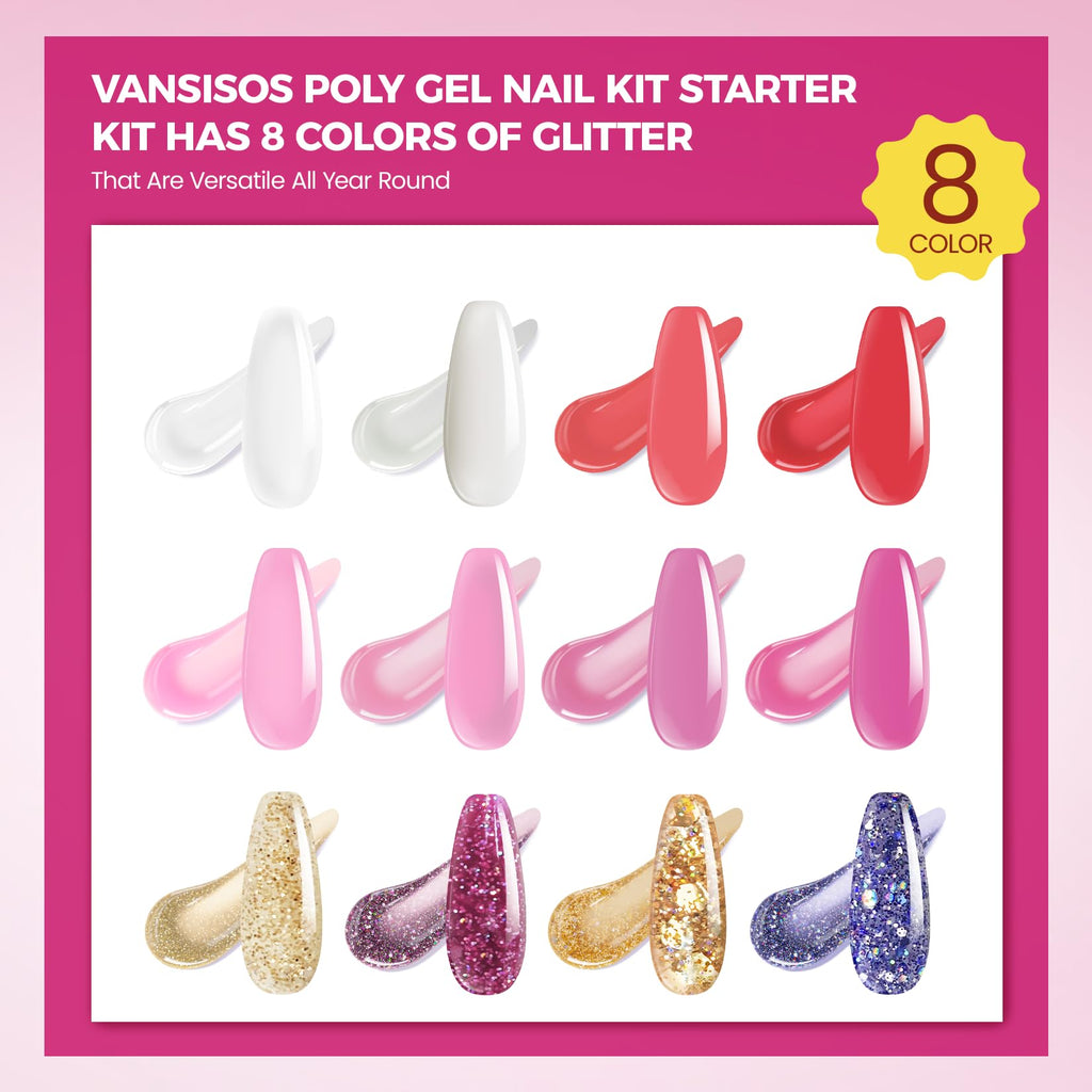 VANSISOS Poly Gel Nail Kit – 12 Colors with UV Light for Beginners