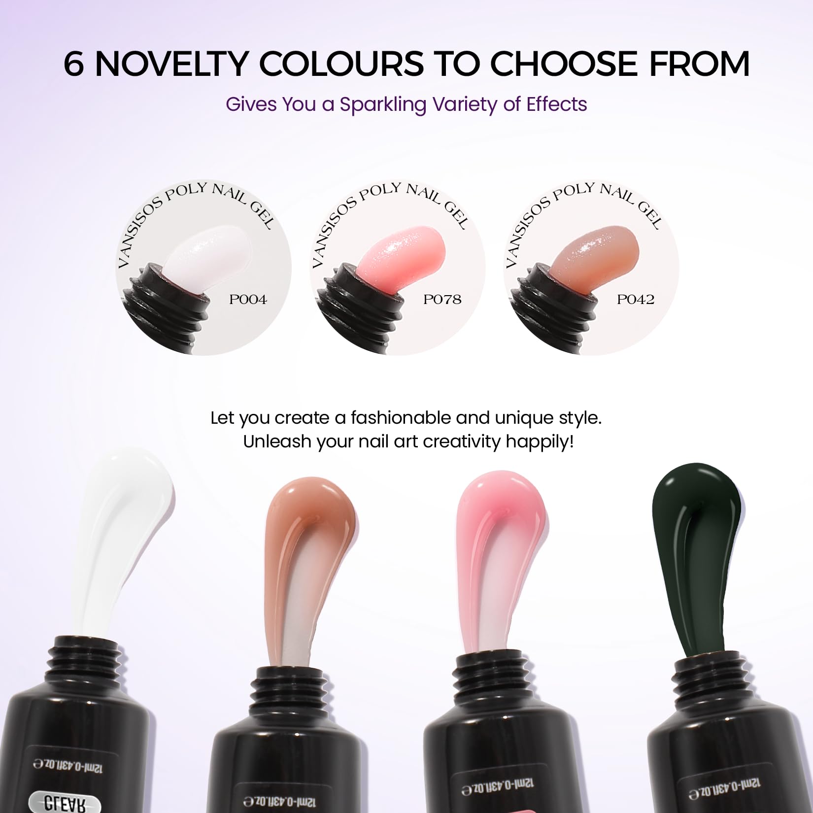 VANSISOS Poly Gel Nail Kit – 6 Colors + Mini UV Lamp for Beginners