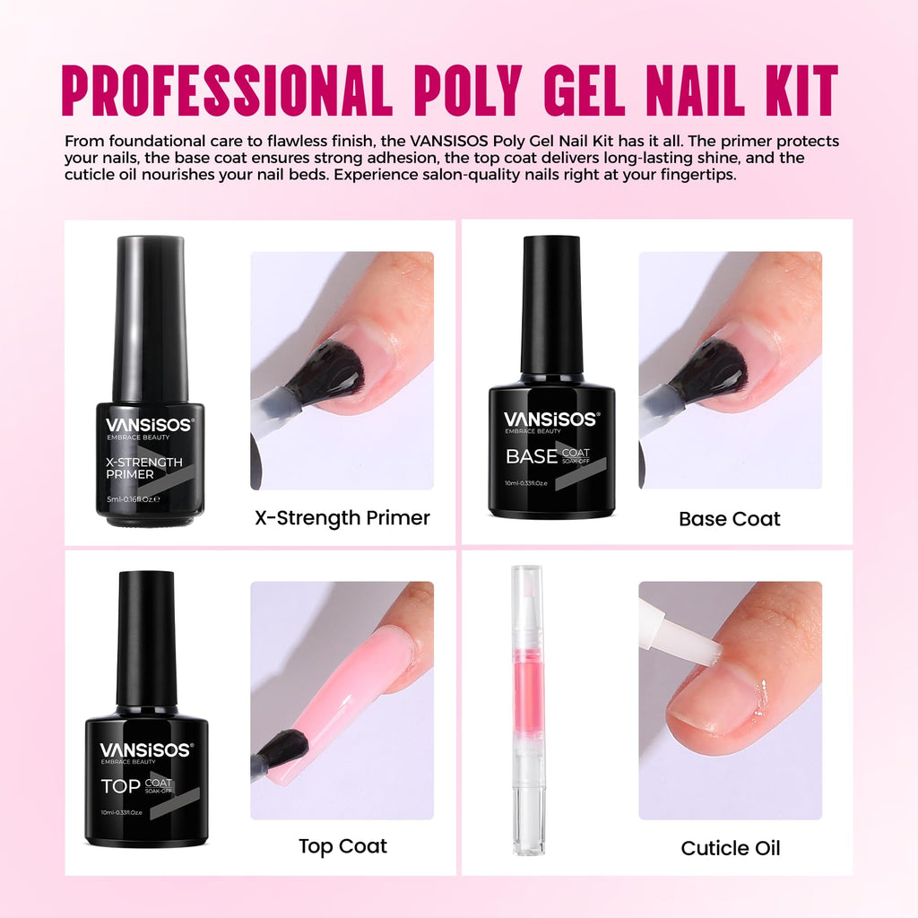 VANSISOS Poly Gel Nail Kit for Beginners - 14 Color Gel Nail Extension Set + UV Lamp