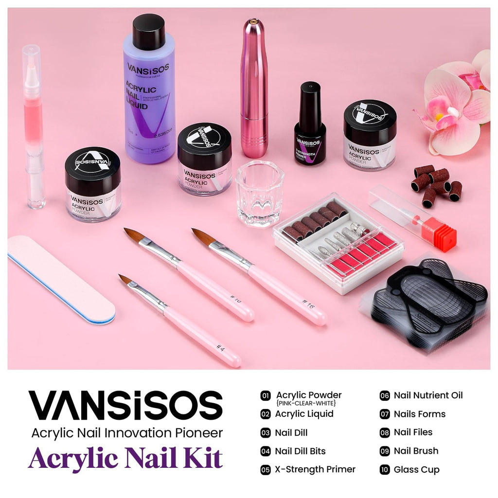 VANSISOS Acrylic Nail Kit with Drill – Complete Home Salon Set for Beginners