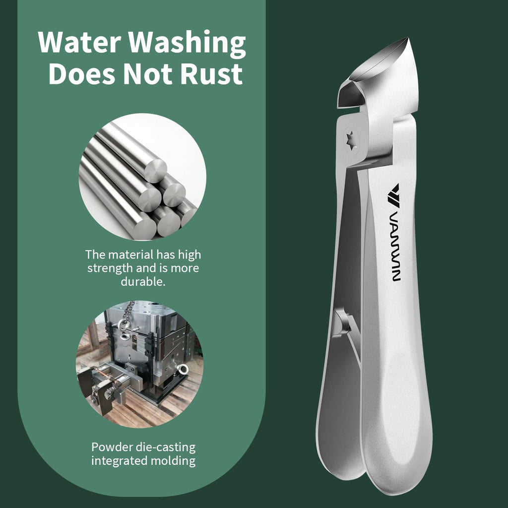 VANWIN Heavy-Duty Nail Clippers for Thick Nails — Wide Jaw Opening, Slanted Blade