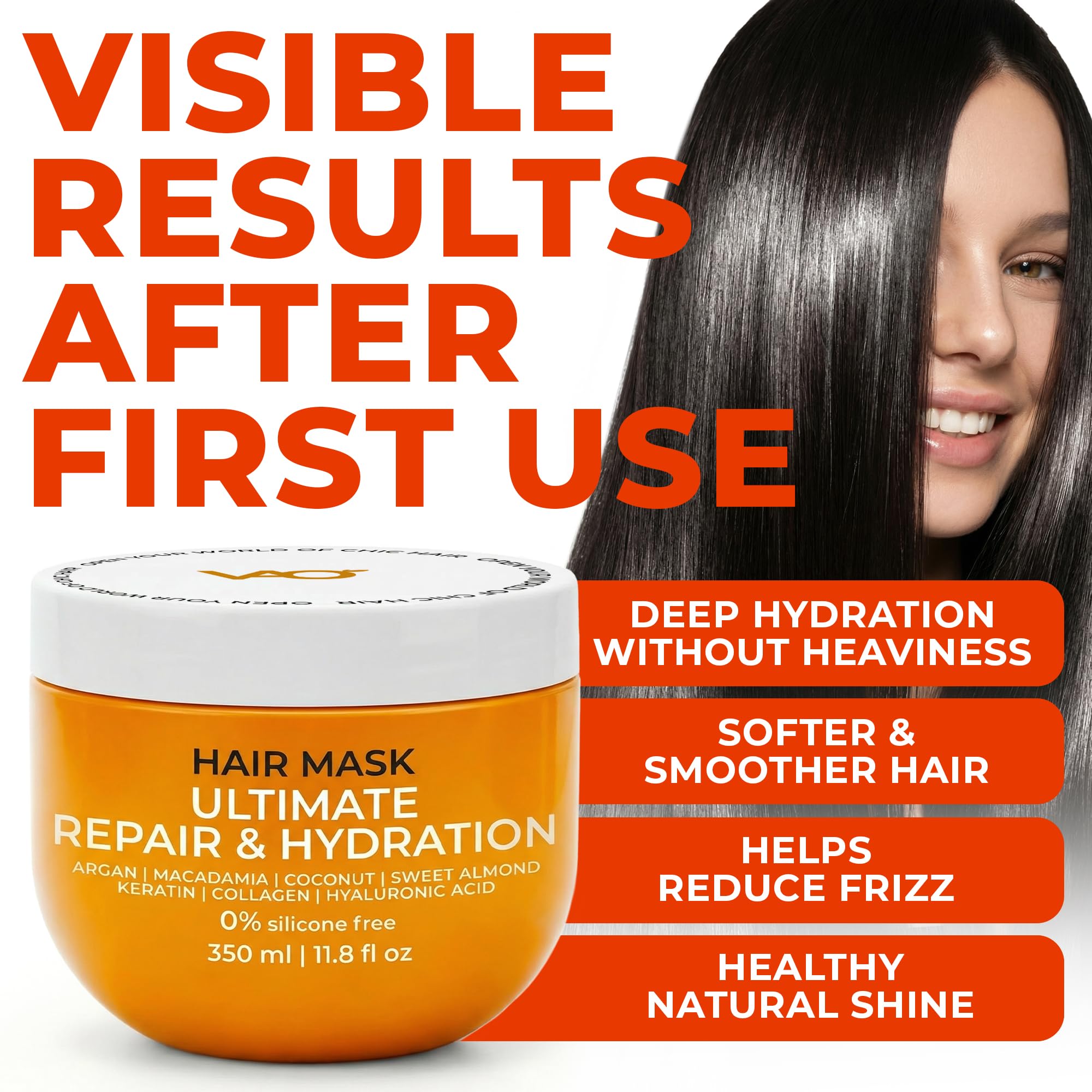 VAO Deep Conditioning Hair Mask for Damaged Hair – Intensive Hydration (11.8 fl oz)