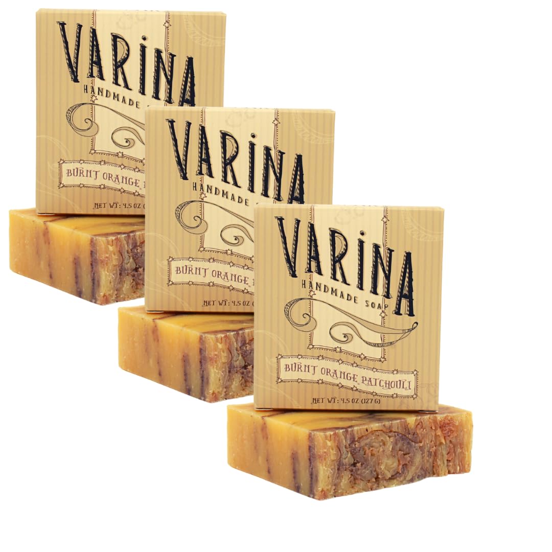 Varina Burnt Orange Patchouli Bar Soap – Gentle Natural Cleanser for Sensitive Skin (3 Pack)