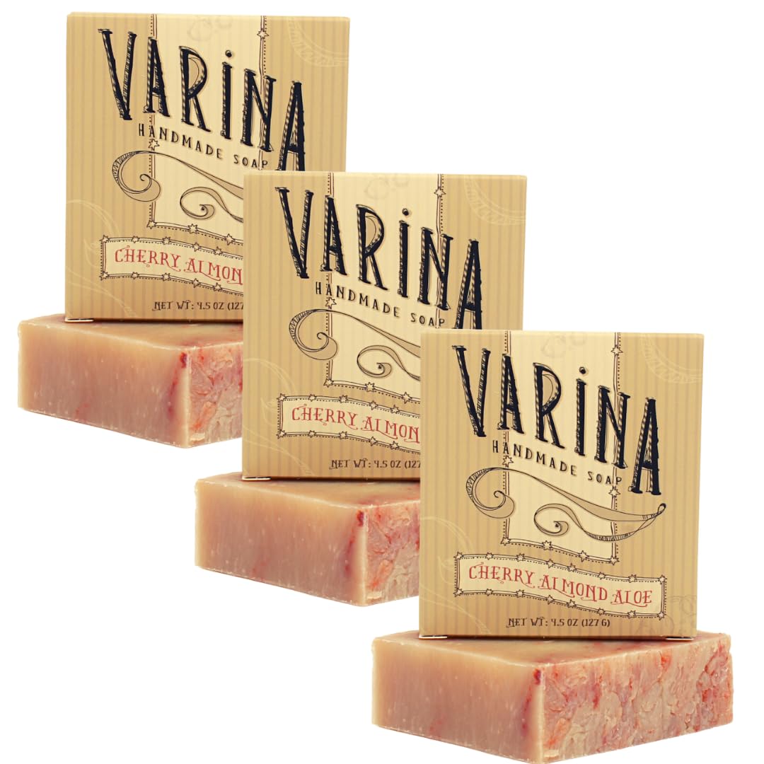 Varina Cherry Almond Aloe Bar Soap – Gentle Cleansing for Sensitive Skin (3 Pack)