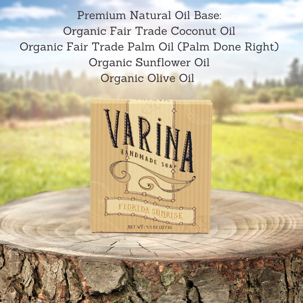 Varina Florida Sunrise Bar Soap – Gentle, Fragrance-Free Cleanse for Sensitive Skin (3 Pack, 84% Organic)