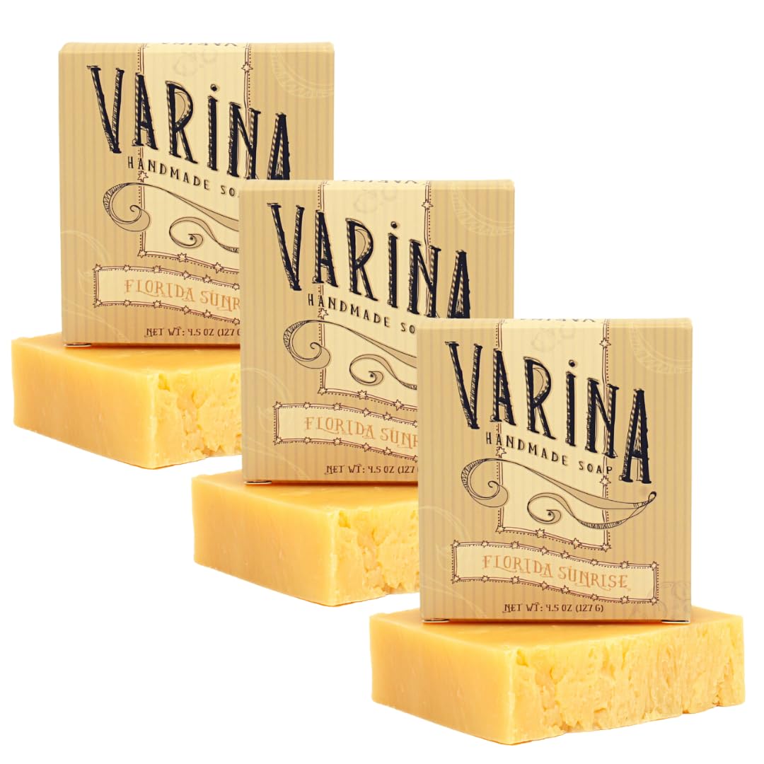 Varina Florida Sunrise Bar Soap – Gentle, Fragrance-Free Cleanse for Sensitive Skin (3 Pack, 84% Organic)