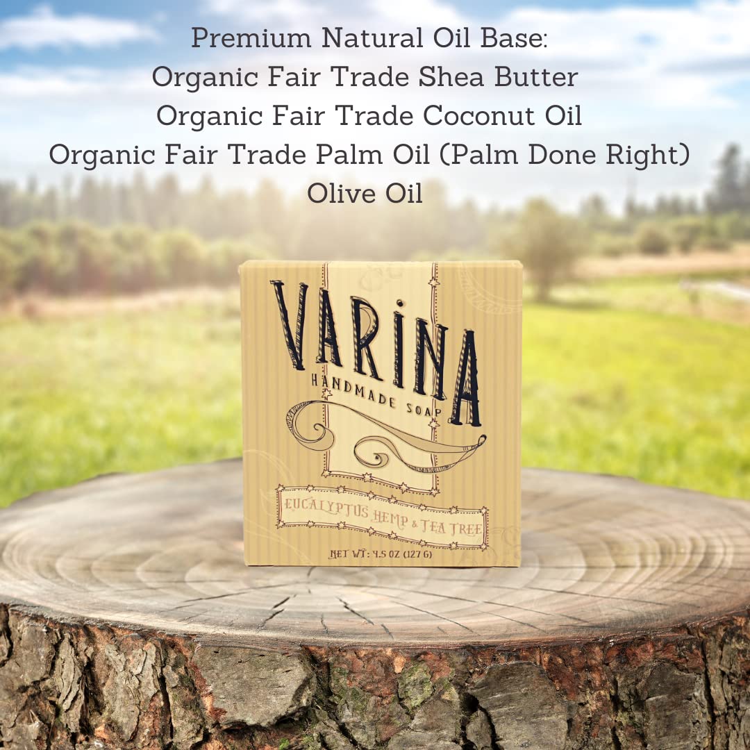 Varina Organic Eucalyptus Hemp & Tea Tree Bar Soap – Gentle Cleansing for Sensitive Skin (3 Pack)