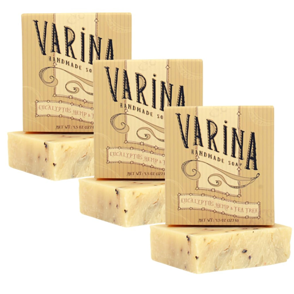Varina Organic Eucalyptus Hemp & Tea Tree Bar Soap – Gentle Cleansing for Sensitive Skin (3 Pack)