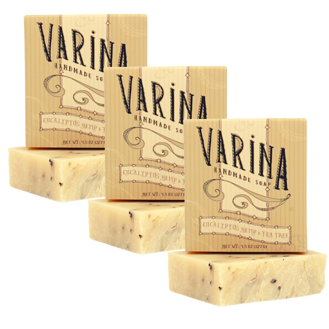 Varina Organic Eucalyptus Hemp & Tea Tree Bar Soap – Gentle Cleansing for Sensitive Skin (3 Pack)