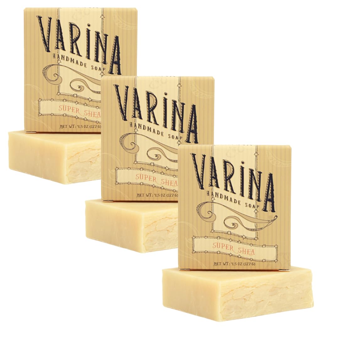 Varina Organic Super Shea Bar Soap – Gentle Cleansing for Sensitive Skin, Unscented – 3 Pack