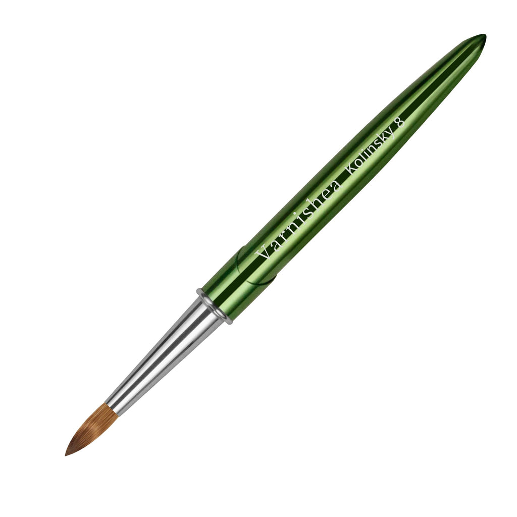 varnishea Kolinsky Hair Acrylic Nail Brush – Green Metal Handle, Size 8, 1.0 Count